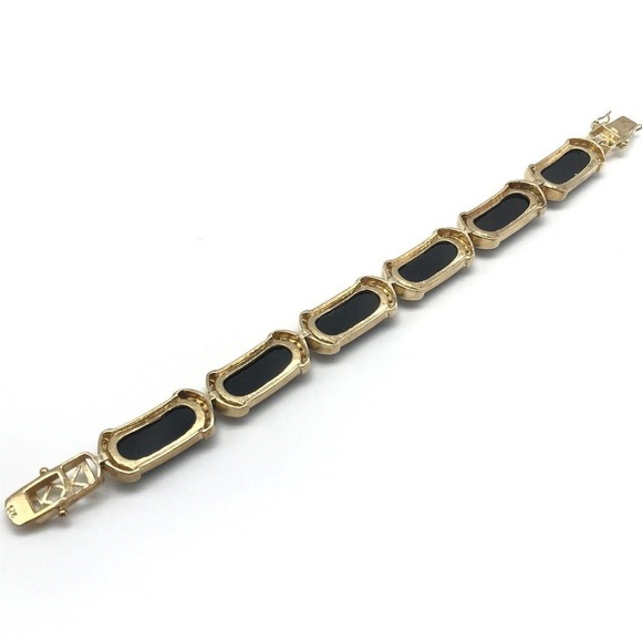 SETA 925 Sterling Silver Gold Plated Vermeil Black Panel Clear CZ Bracelet 7.25" - Picture 5 of 7